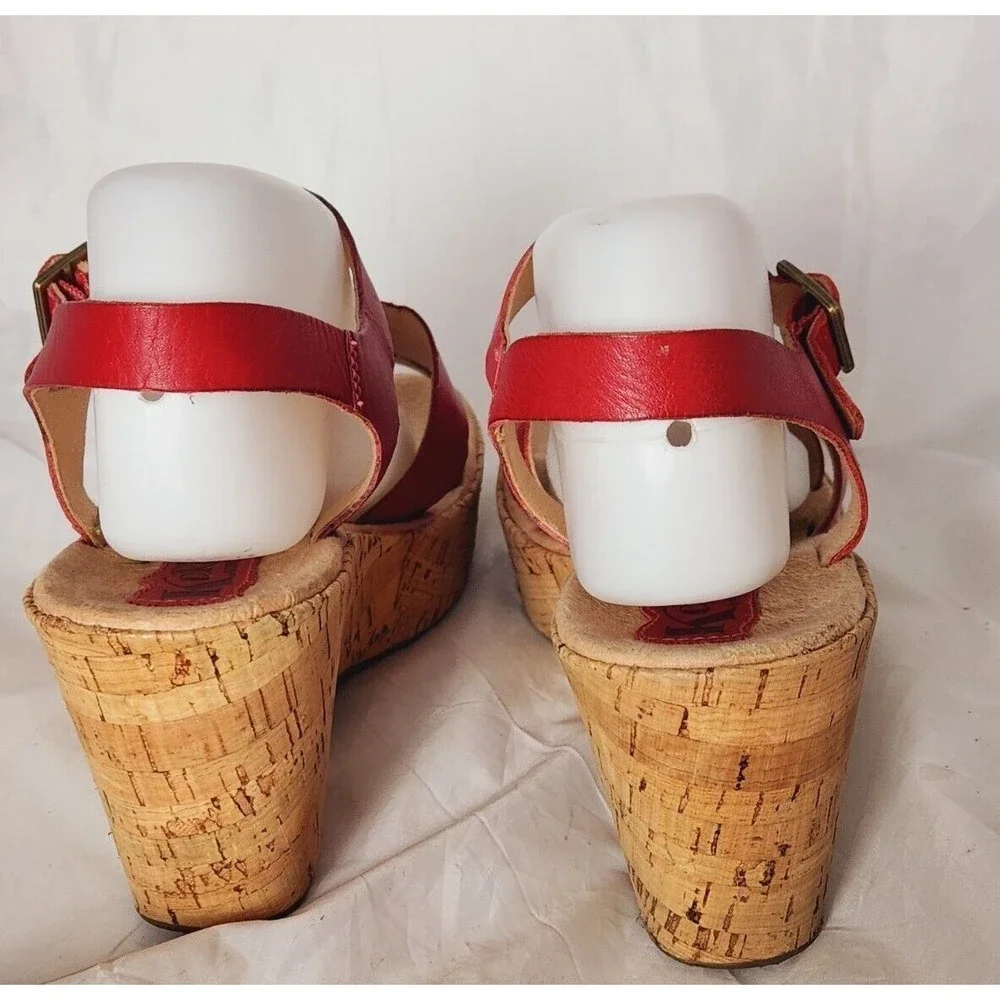 Kork-Ease Q20212 Red Tish Cork‎ Platform Wedge Slingback Leather Sandals Sz 10